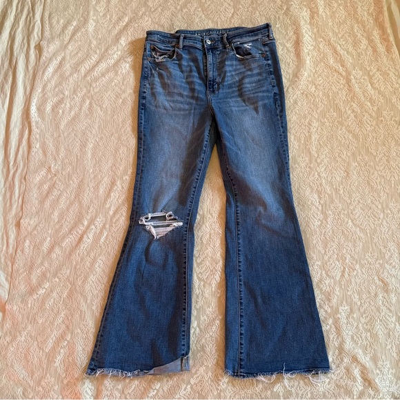 American Eagle super high rise flare distressed jeans - Picture 1 of 10